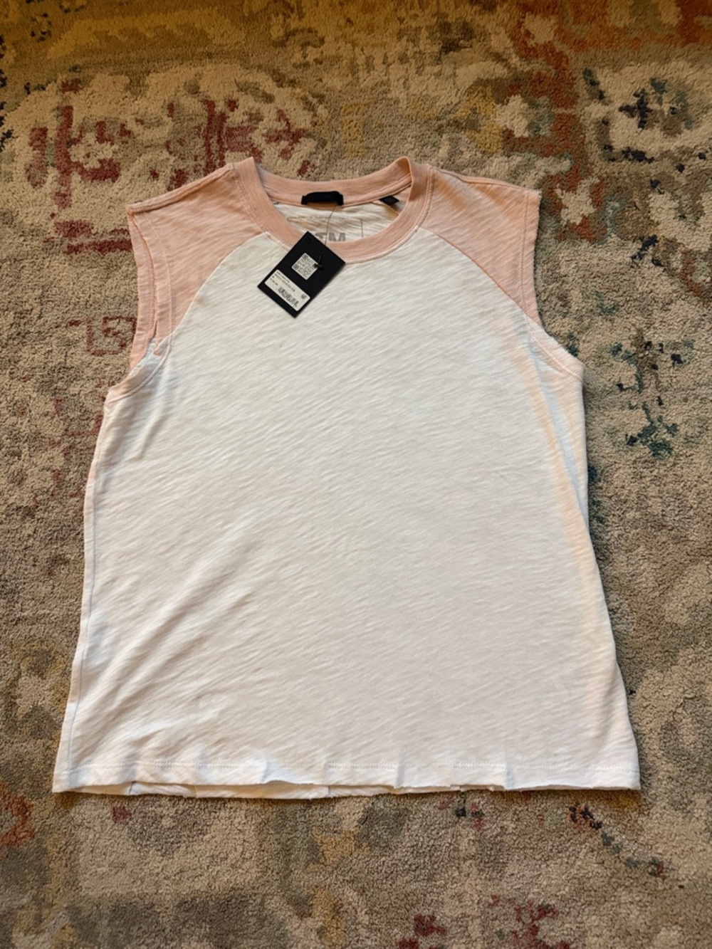 ATM Anthony Thomas Melillo White Slub Muscle Tee with Light Pink Raglan